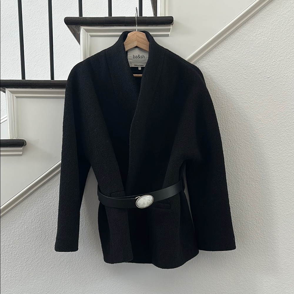 Ba&sh “Carole” Black Belted Women's Wool Coat